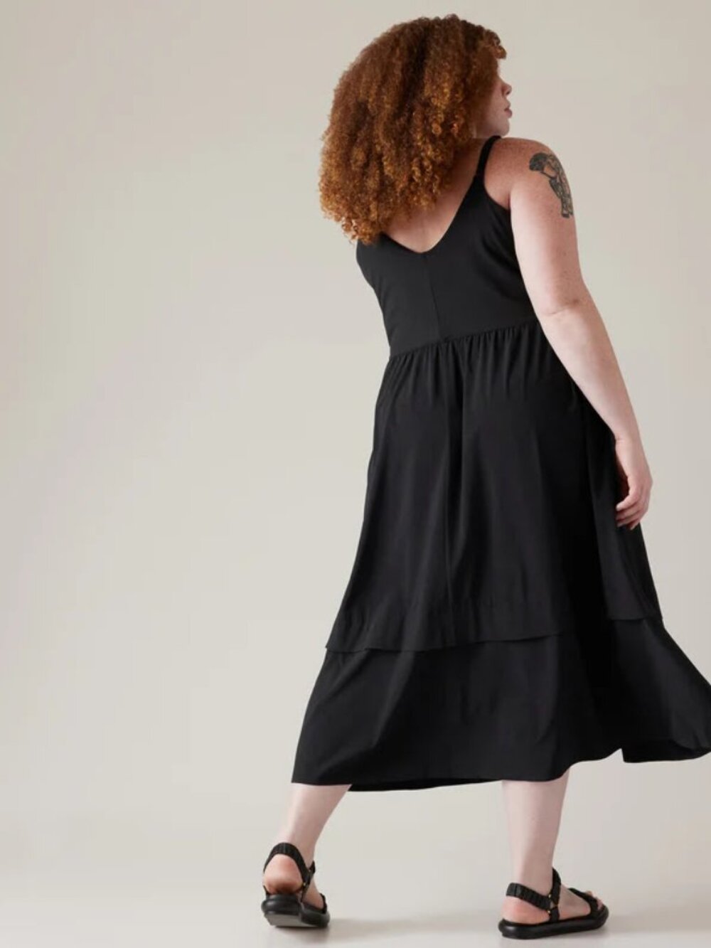 Athleta Elation V-Neck Hybrid Mixed Media Black Midi Dress 2X - Picture 2 of 5